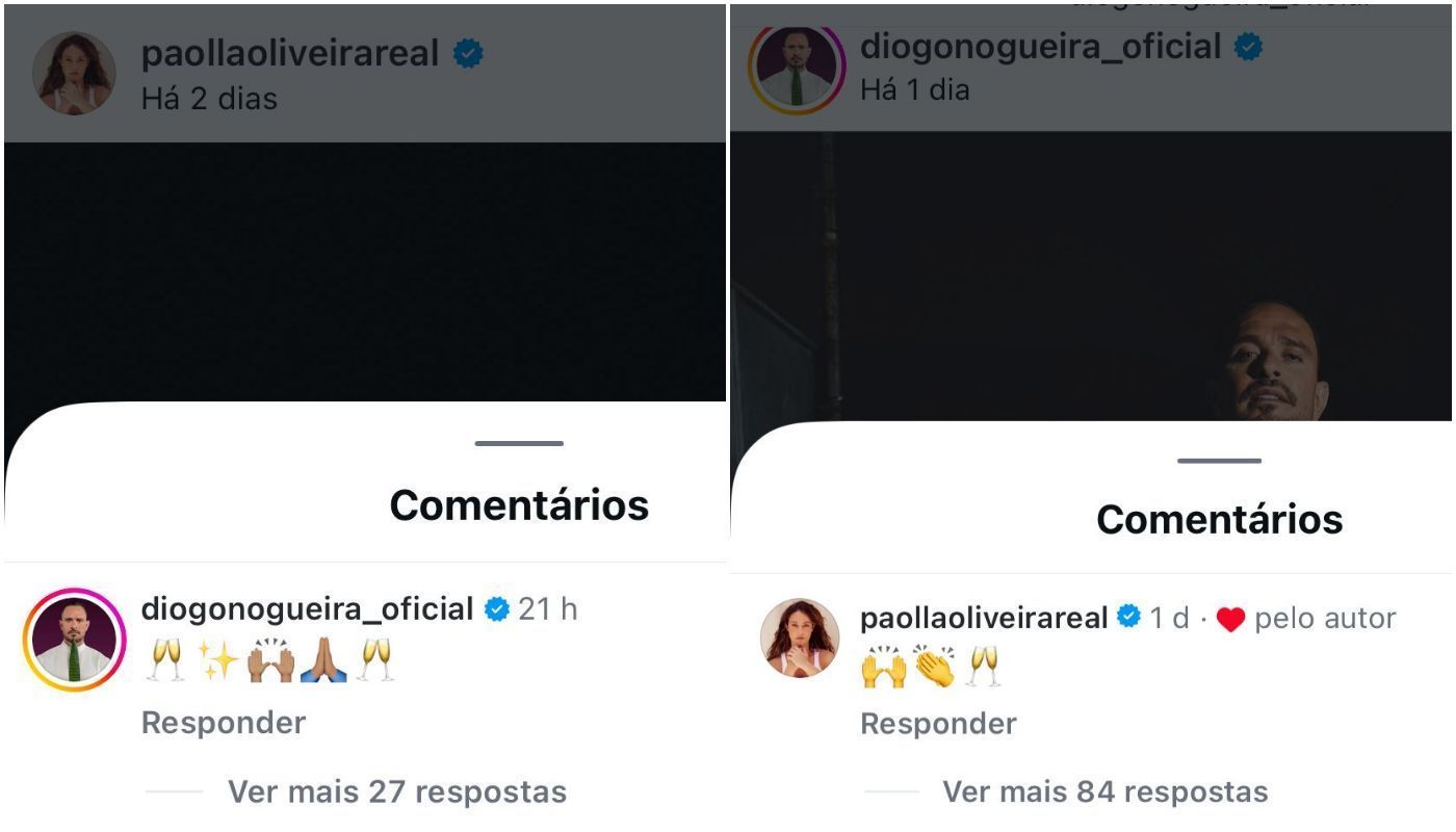 Diogo Nogueira e Paolla Oliveira trocaram comentários nas redes sociais • Instagram / Diogo Nogueira / Paolla Oliveira
