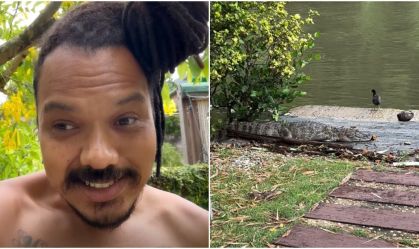 Duh Marinho leva susto ao acordar com jacaré no quintal de casa
