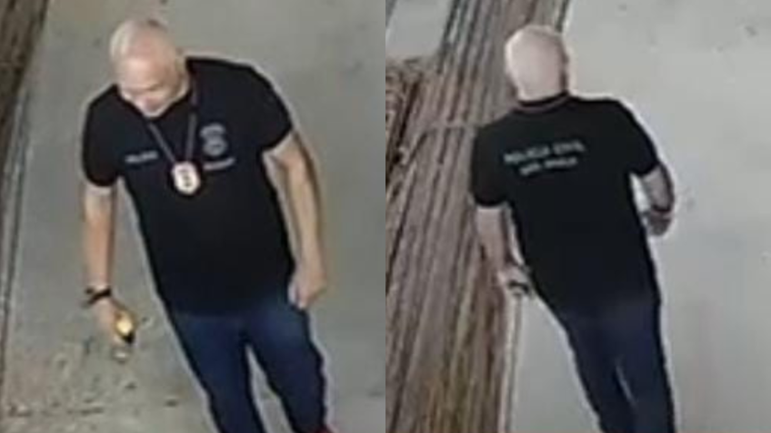 Imagens mostram o falso delegado usando trajes policiais e distintivo • Divulgação/Polícia Civil do Estado de SP