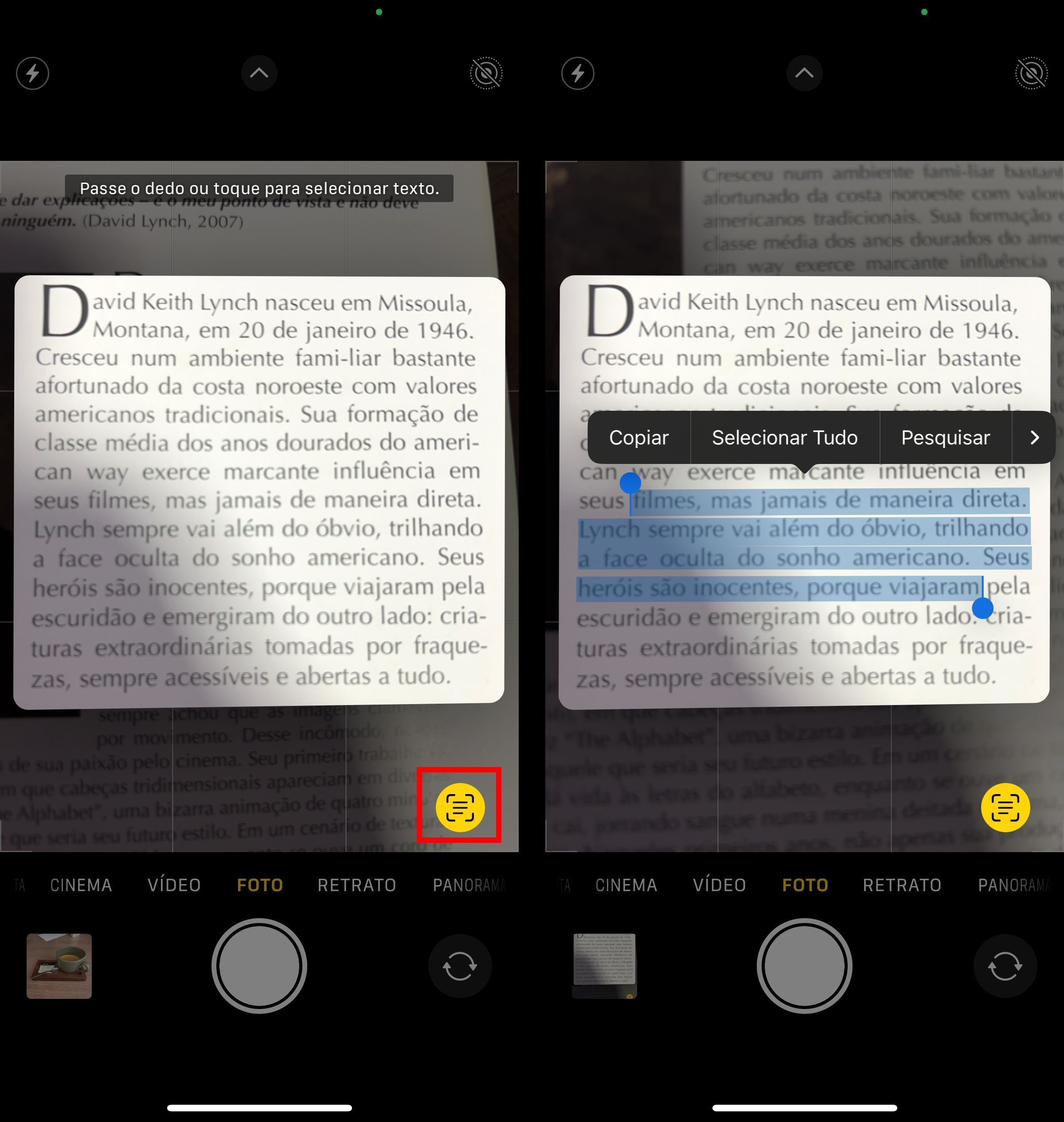 Com o Texto ao Vivo, você pode copiar e selecionar facilmente textos em imagens. • Créditos: Reprodução/Apple
