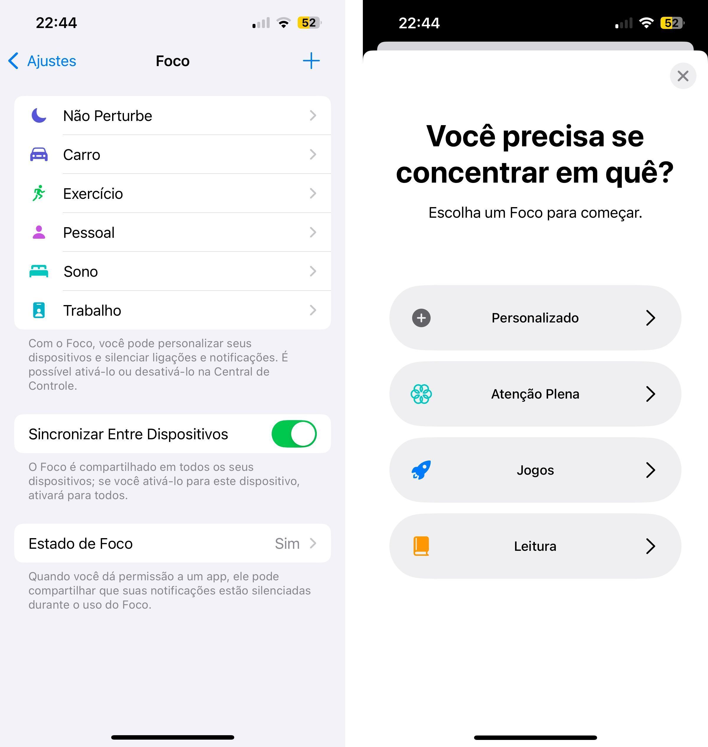 Você pode selecionar as opções de Foco já disponíveis, ou personalizar novas. • Créditos: Reprodução/Apple