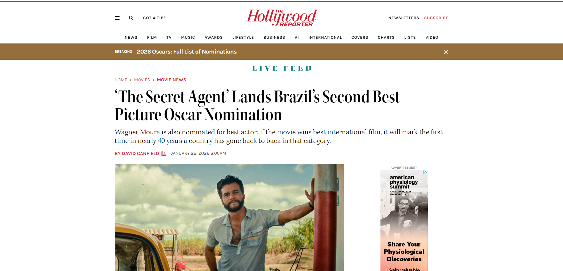 The Hollywood Reporter repercute indicações brasileiras ao Oscar 2026 • Reprodução