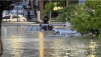 Homem sobe em carro para escapar de alagamento em SP; veja vídeos