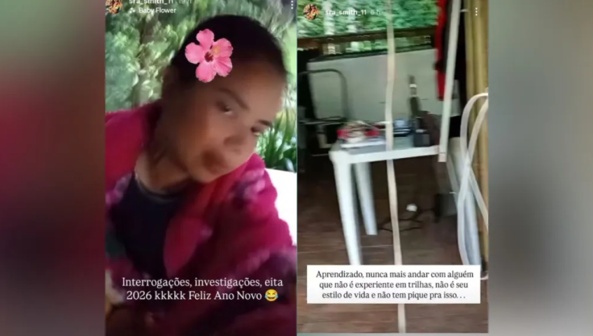 When the search for Roberto had already begun, in a story, she published a photo with a phrase: “Interrogations, investigations, jeez 2026 lol. Happy New Year” • Reproduction/Itatiaia