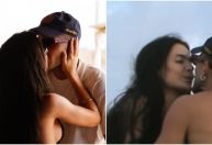 Jade Picon e André Lamoglia posam aos beijos em paraíso em Noronha