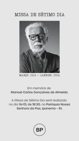Missa de sétimo dia de Manoel Carlos será celebrada nesta sexta-feira (16) • Instagram/Produtora Boa Palavra