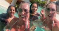 Mães de Virginia Fonseca e Vini Jr. curtem dia de piscina juntas