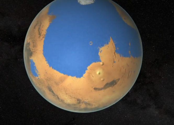 Ilustração da Nasa mostra como era oceano em Marte • NASA Goddard
