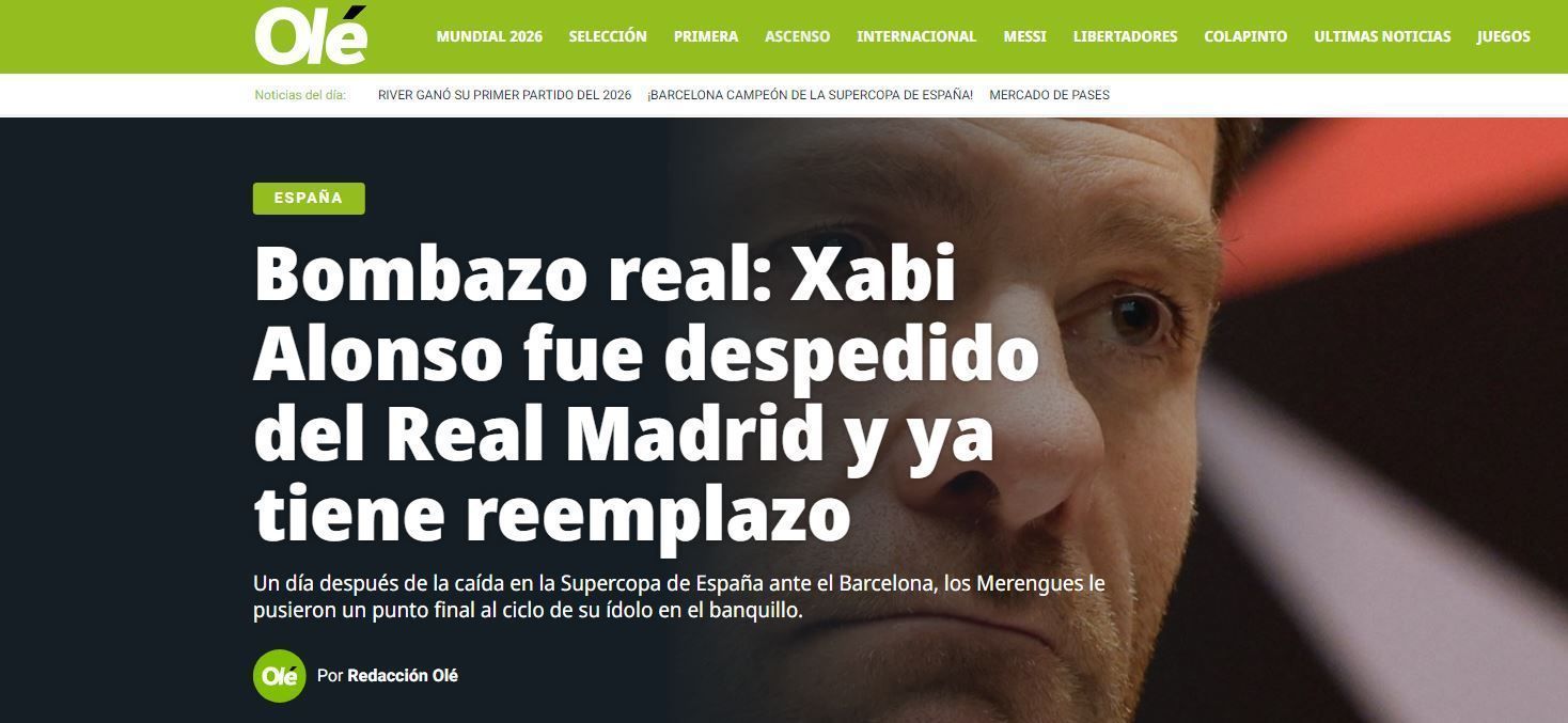 Jornal argentino "Olé" fala em "bomba" após a saída de Xabi Alonso do Real Madrid
