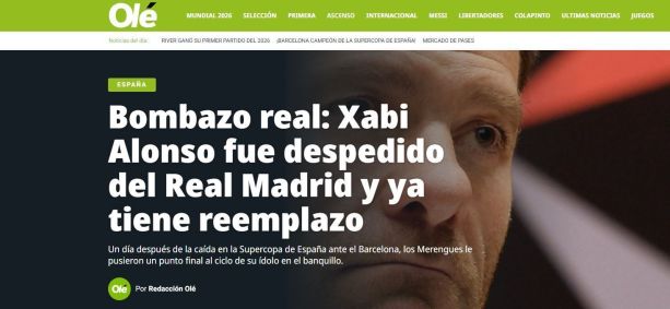 Jornal argentino "Olé" fala em "bomba" após a saída de Xabi Alonso do Real Madrid