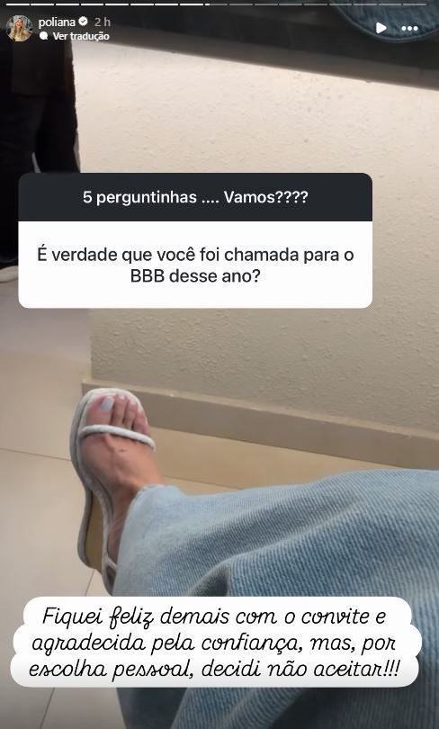 Poliana responde sobre ter sido chamada para o BBB 26 • Instagram/Poliana Rocha