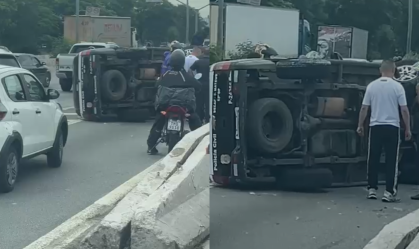 Escolta de presos termina com viatura capotada e policiais feridos em SP