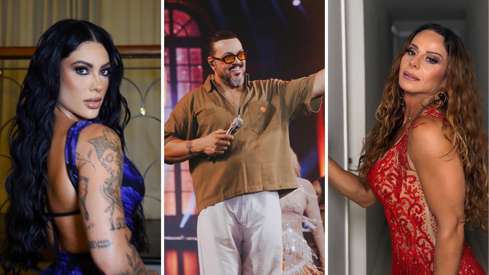 Namorada de Belo reage à beijo de cantor com a ex, Viviane Araújo, em novela
