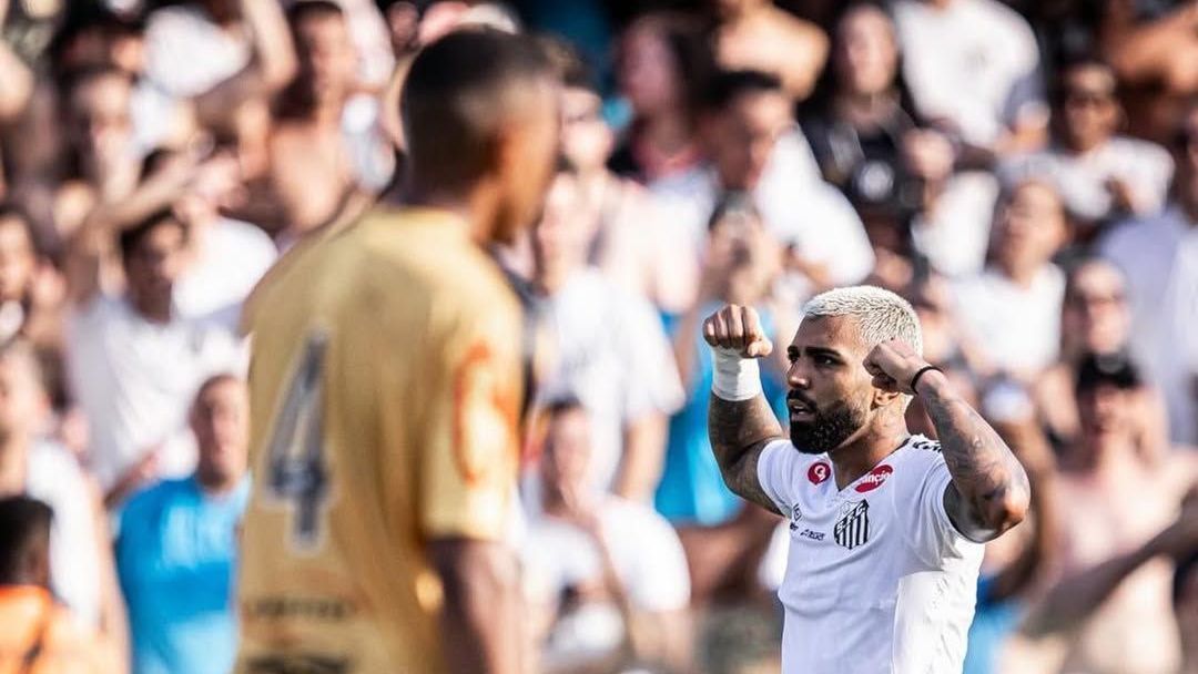 Gabigol comemora gol contra o Novorizontino