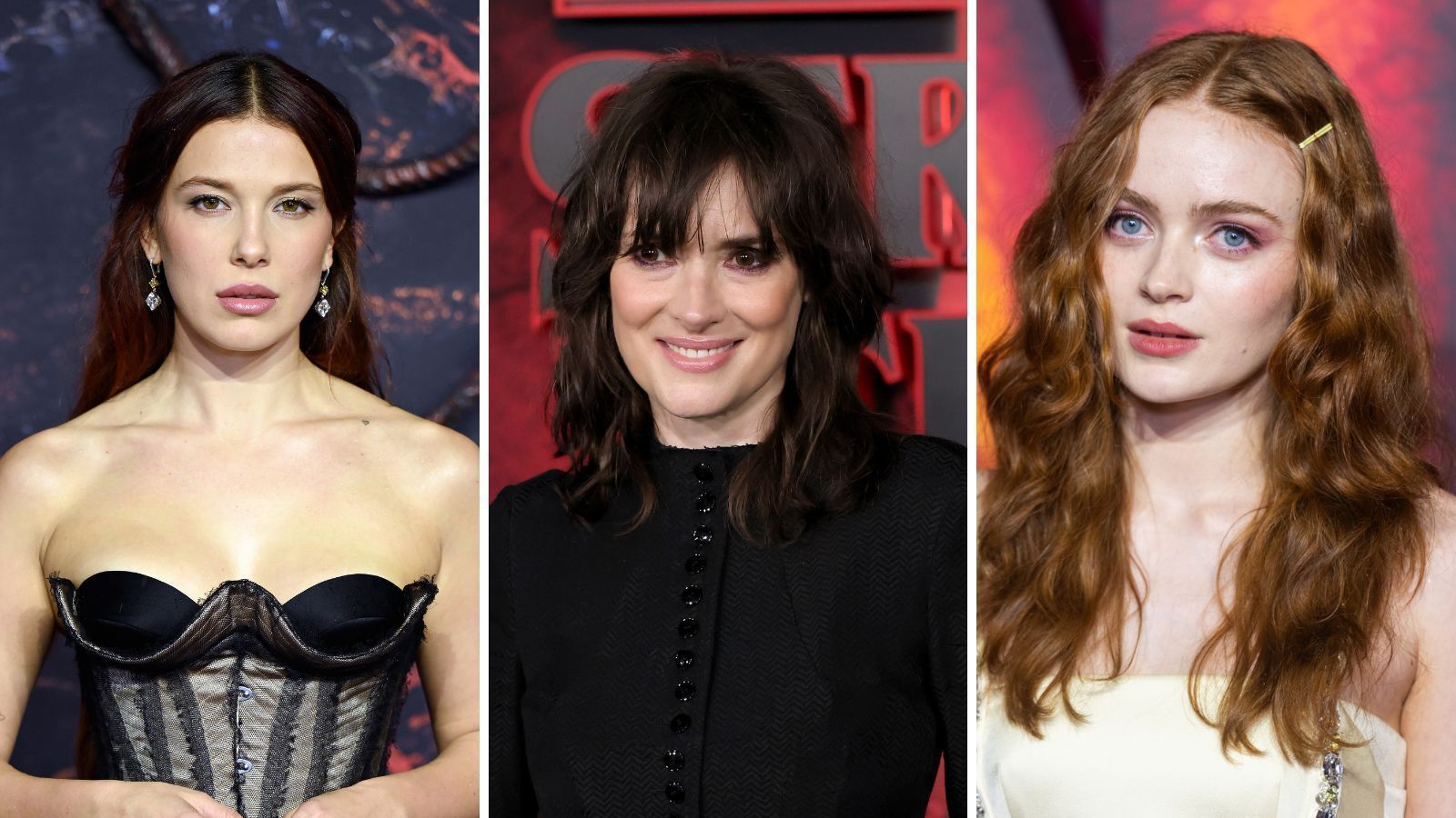 Millie Bobby Brown, Winona Ryder e Sadie Sink, de "Stranger Things"