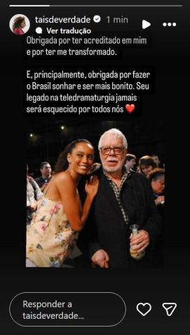 Taís Araujo lamentou a morte de Manoel Carlos • Instagram/Tais Araujo