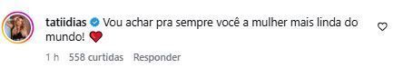 Tati Dias comenta em foto de Lauana Prado • Reprodução/Instagram