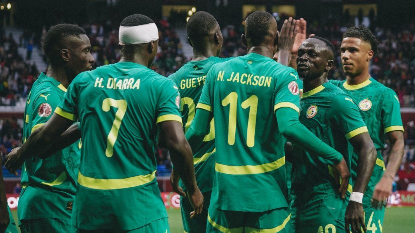 Equipe de Senegal comemora gol na Copa Africana