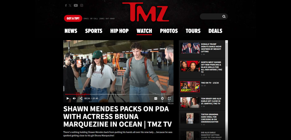 TMZ noticia suposto romance entre Bruna Marquezine e Shawn Mendes • Reprodução