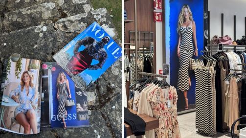 Modelo criada por IA pela agência Seraphinne Vallora para campanha de verão da Guess na revista Vogue