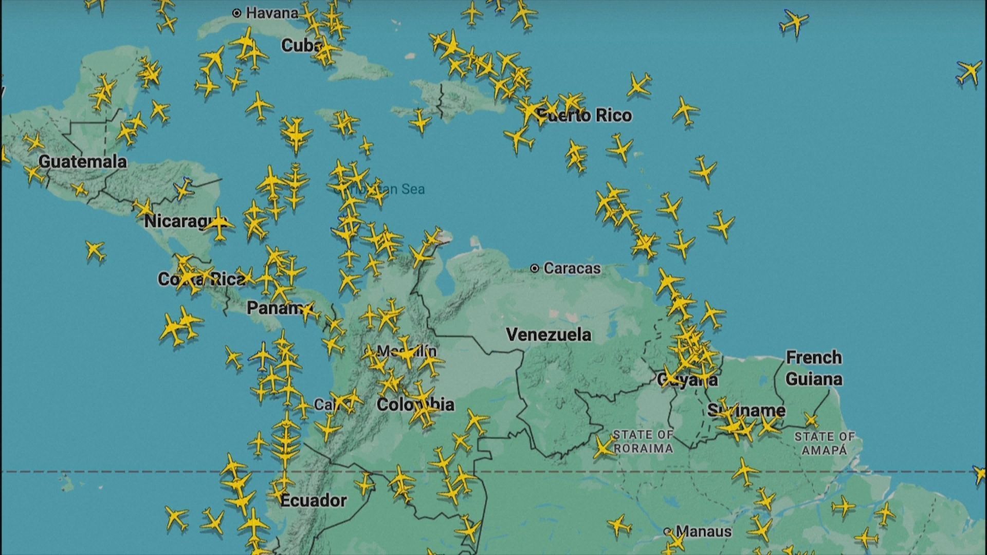 Site de rastreio de voos FlightRadar24 mostrou espaço aéreo da Venezuela vazio durante ataques à capital Caracas