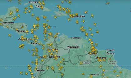 Site de rastreio de voos FlightRadar24 mostrou espaço aéreo da Venezuela vazio durante ataques à capital Caracas