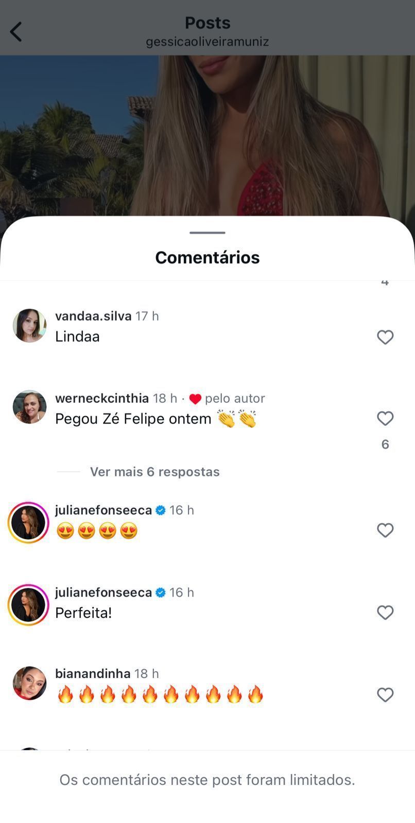 Influenciadora curte comentário que afirma que ficou com Zé Felipe • Instagram / Gessica Oliveira Muniz