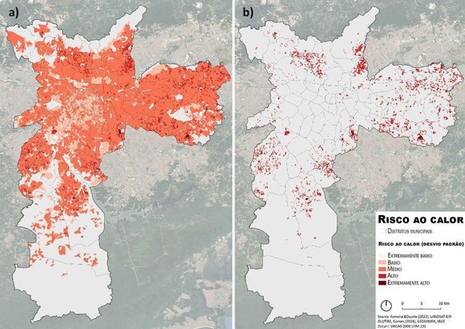 MAPA DE RISCO DE CALOR EM SÃO PAULO • Reprodução/Jornal da USP