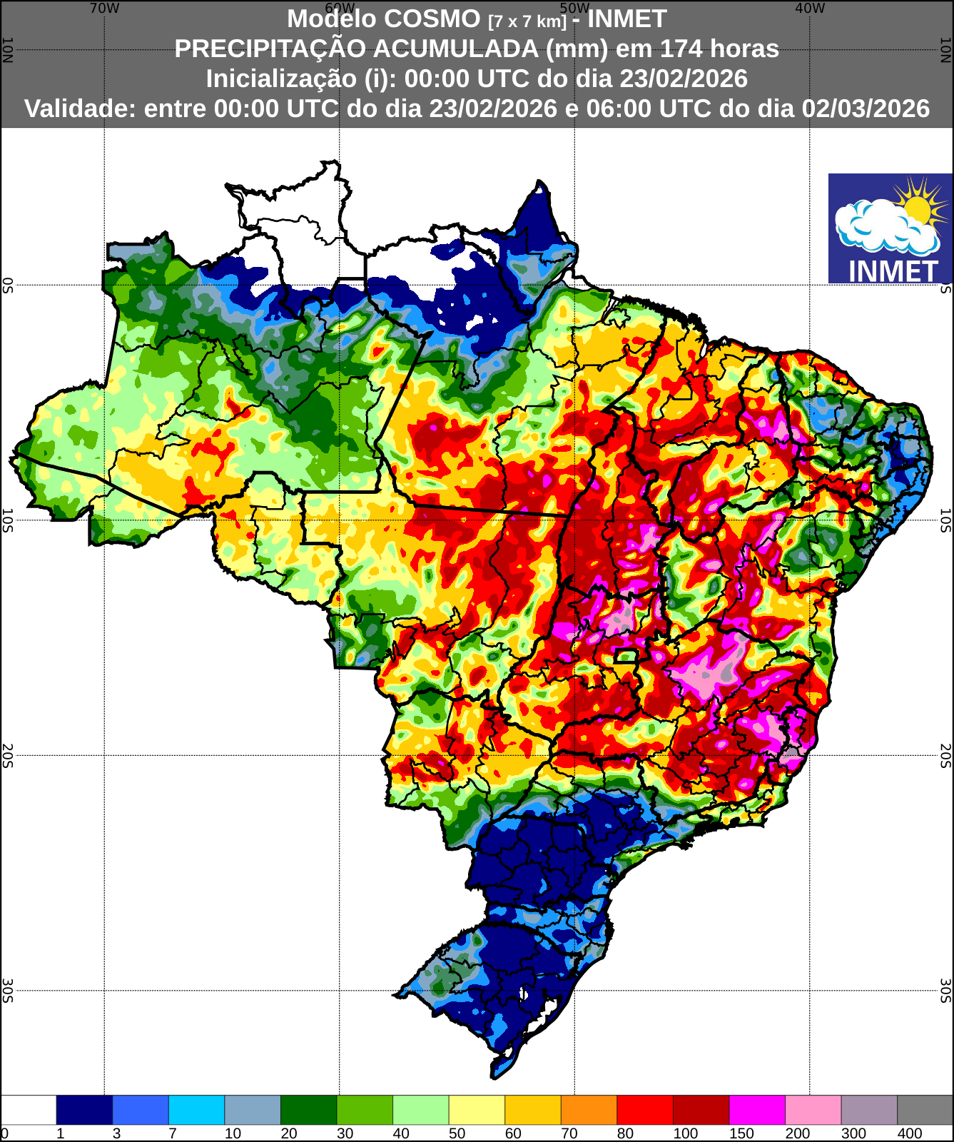 As chuvas no Sudeste devem se deslocar para o Centro-Oeste. • Inmet