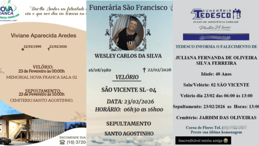 Amigos lamentaram a morte das vítimas nas redes sociais • Reprodução/Redes sociais