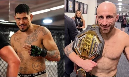 Alex Poatan e Alexander Volkanovski, campeões das categorias meio-pesado e peso-pena do UFC