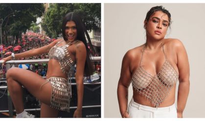 Montagem de fotos mostra a cantora Pocah no Bloco da Favorita, no Rio de Janeiro, neste sábado (7); do outro lado, a homenageada Preta Gil, em foto de 2024