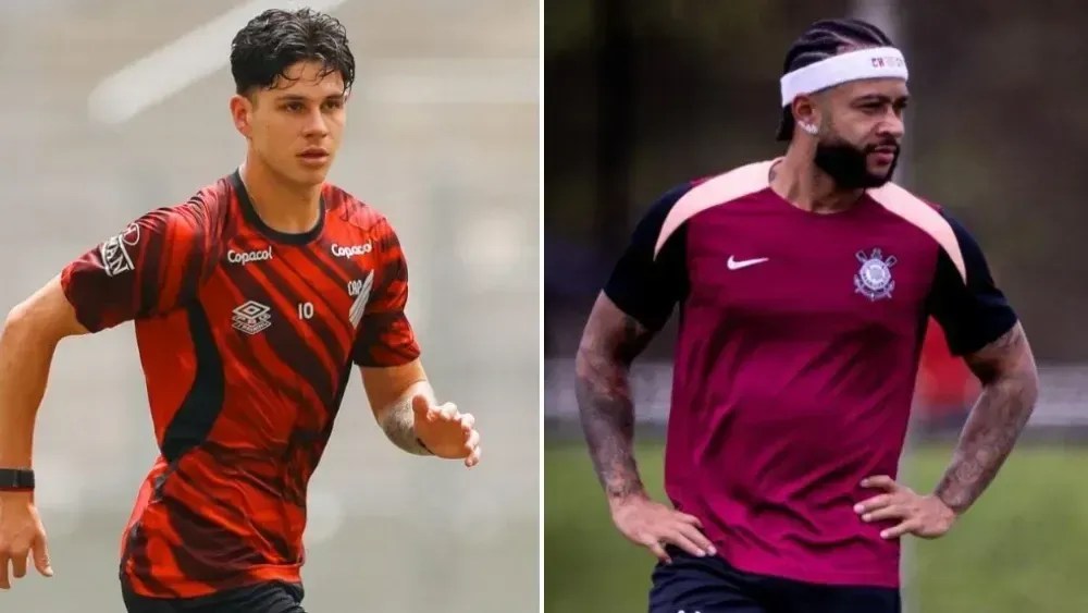 Bruno Zapelli, do Athletico, e Memphis Depay, do Corinthians