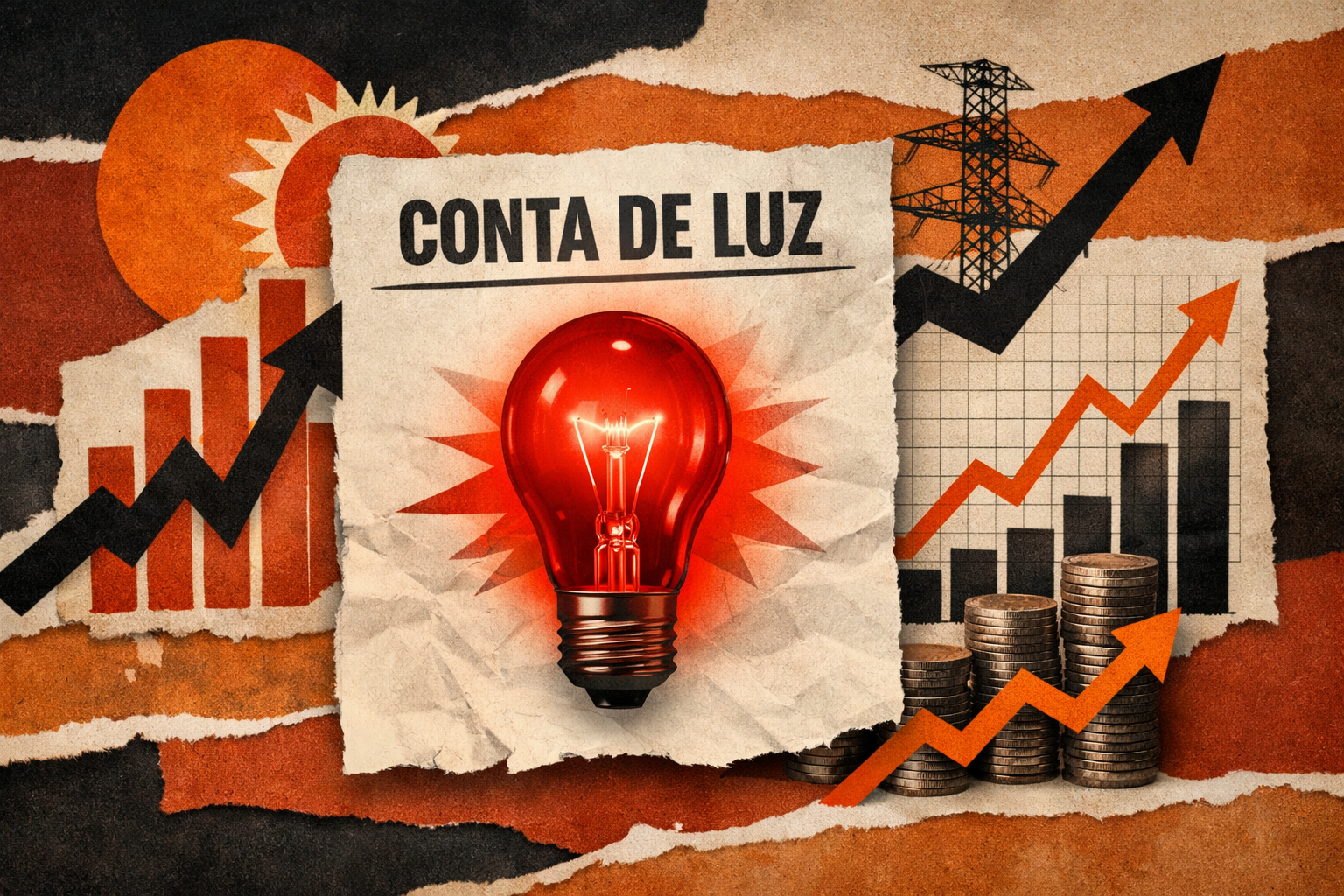 Ilustração de uma conta de luz com uma lâmpada vermelho e conceitos gráficos subindo