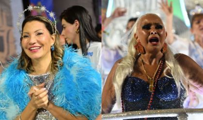 Montagem com as imagens da primeira-dama Janja e Fafá de Belém no 1º dia de desfiles do Carnaval do Rio