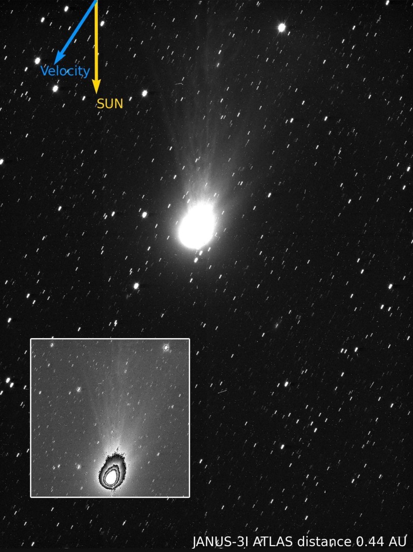 Primeira imagem do cometa 3I/ATLAS capturada pela câmera científica Juice • ESA/JUICE/JANUS
