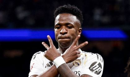 Vini Jr comemora seu gol pelo Real Madrid