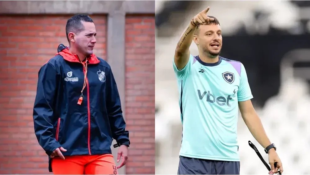 Leonardo Eguez, técnico do Nacional Potosí e Martin Anselmi, treinador do Botafogo