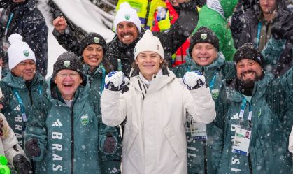 Lucas Pinheiro Braathen caiu na prova de slalom