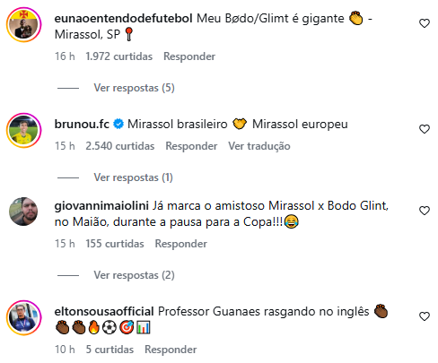 Comentários de torcedores na postagem do Mirassol • Reprodução/Redes Sociais