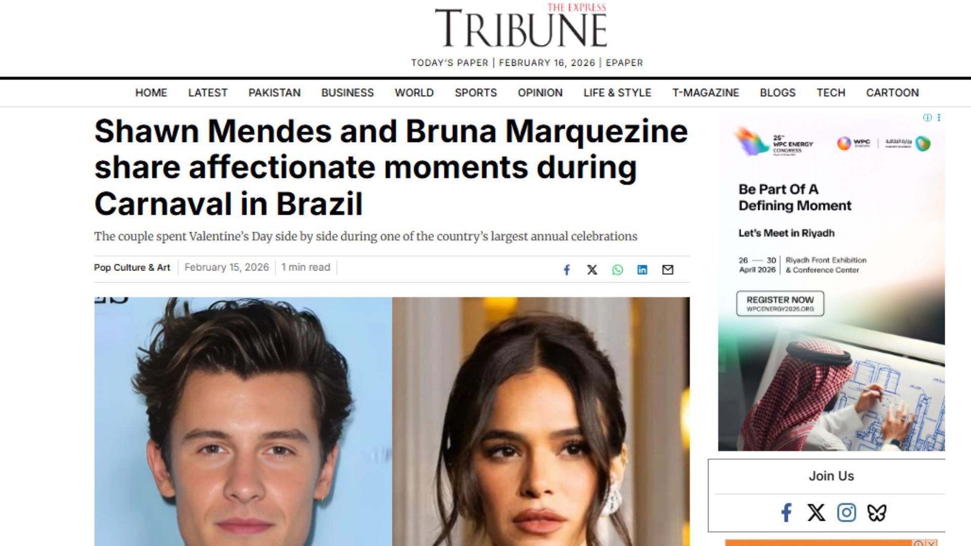 Portal internacional The Express Tribune • Reprodução