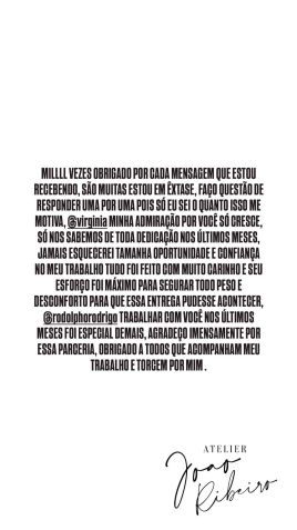 Ateliê responsável pela fantasia de Virginia se pronuncia • Instagram/ João Ribeiro