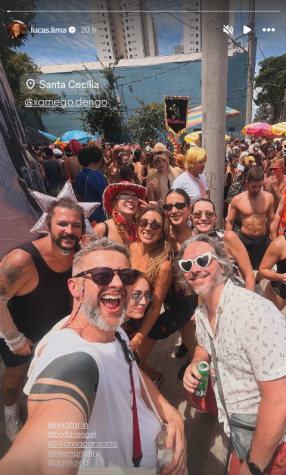 Stories de Lucas Lima com amigos e namorada no bloquinho de Carnaval • Instagram/ Lucas Lima