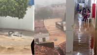 Vídeos mostram chuvas alagando hospital e ruas no interior da Bahia