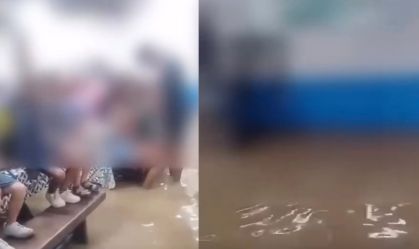 Temporal no RJ fecha escolas e alunos se abrigam sobre mesas; veja o vídeo
