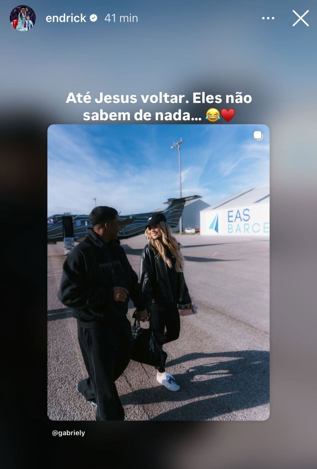 Postagem de Endrick nos stories do Instagram. • Reprodução/Instagram/@endrick