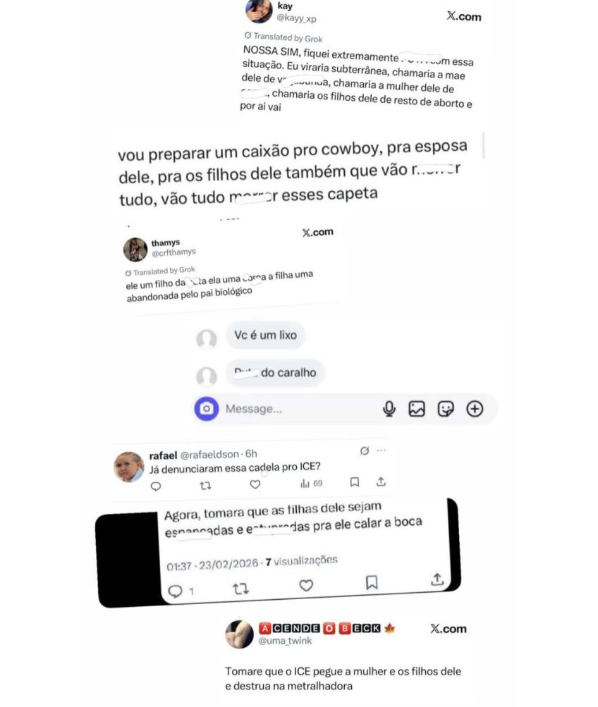 Esposa de Alberto Cowboy, do BBB 26, postou ameaças que recebeu nas redes sociais • Reprodução/Instagram