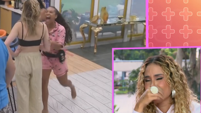 Sarah chora ao ver Sol Vega partindo para cima de Ana Paula Renault no BBB 26 • Reprodução/Globoplay