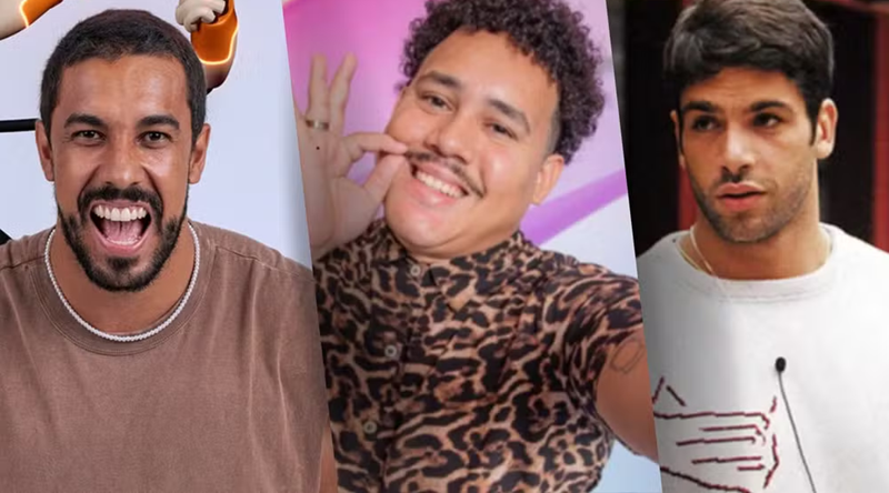 Maike, do BBB 25, Lucas Buda, do BBB 24, e Kadu Parga, do BBB 10, maores vencedores da Prova do Líder • Divulgação