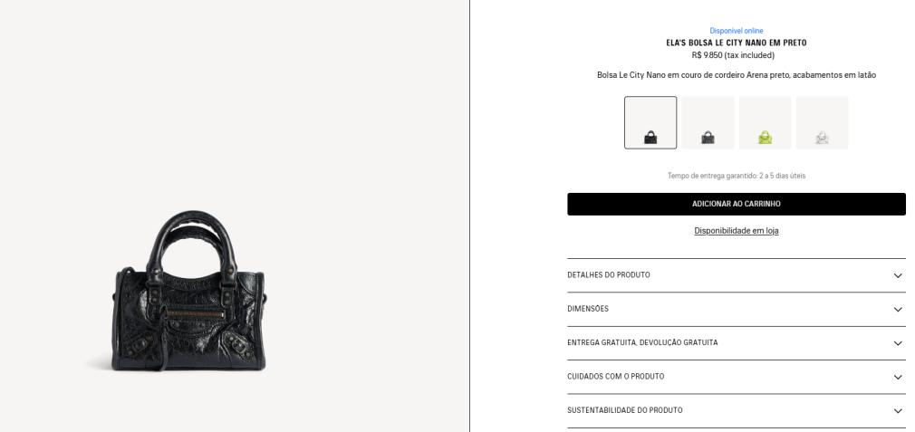 Modelo bolsa Balenciaga • Reprodução/Balenciaga